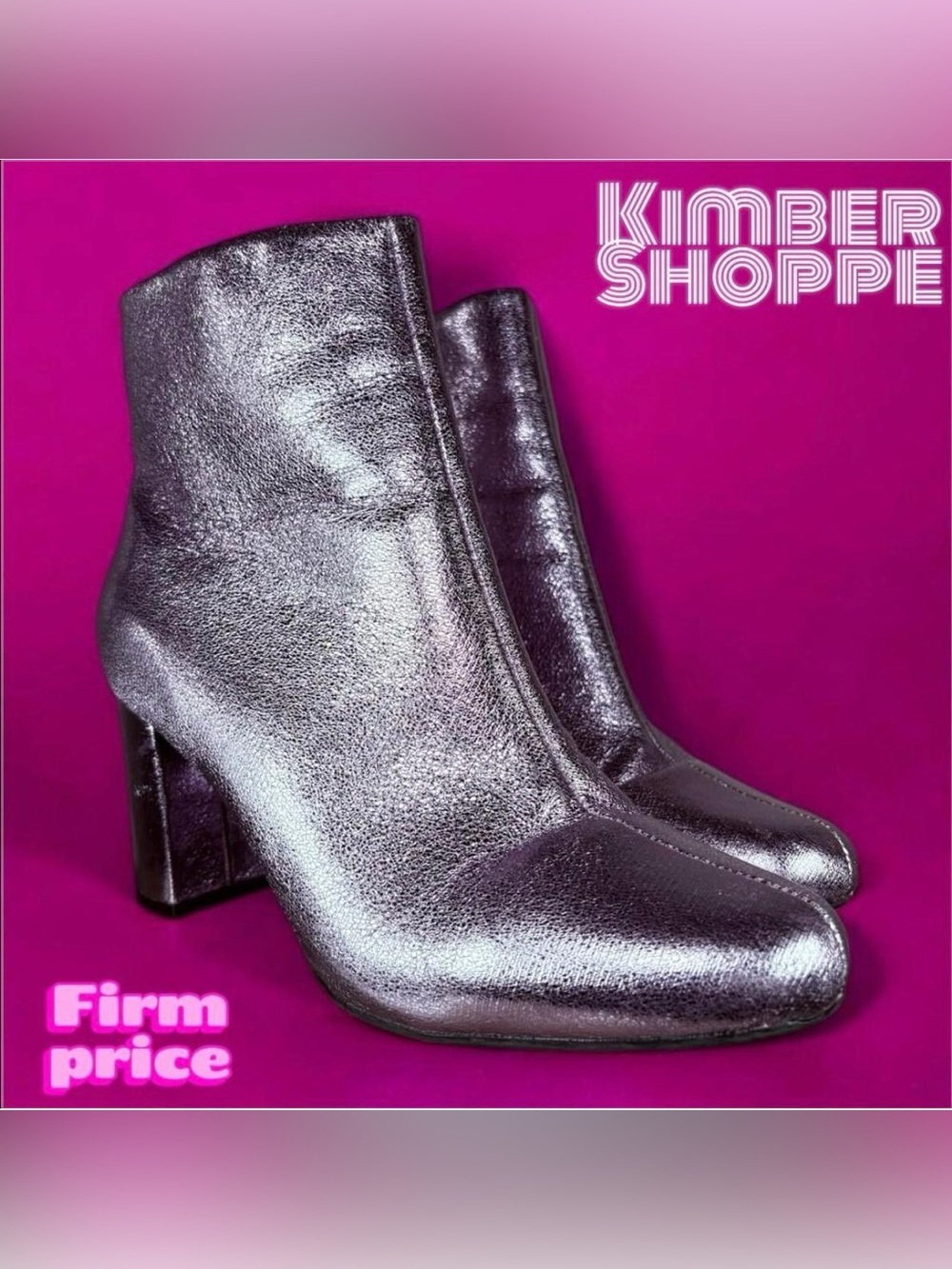 Camaïeu Lilac Metallic Round Toe Block Heel Ankle Boot EU 40 US 9
